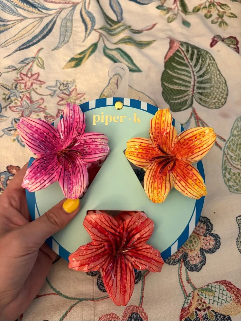 Piper K Floral Hair Clips in Yellow, Pink, and Red-Orange